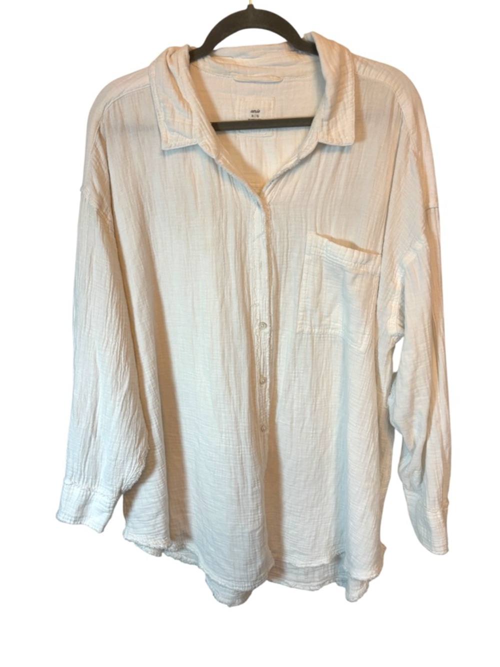 Aerie Soft Gauze Button-Up Shirt in White MISSING BUTTON Size XL